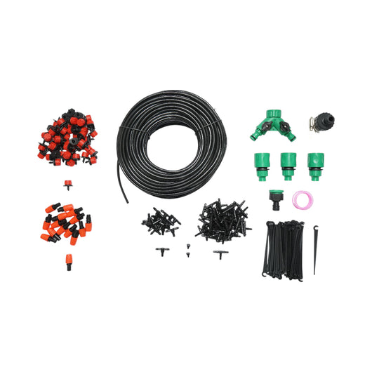 Kit completo per irrigazione a goccia e a spruzzo con tubo da 50 m, ugelli, connettori e aste di fissaggio (201 pezzi)