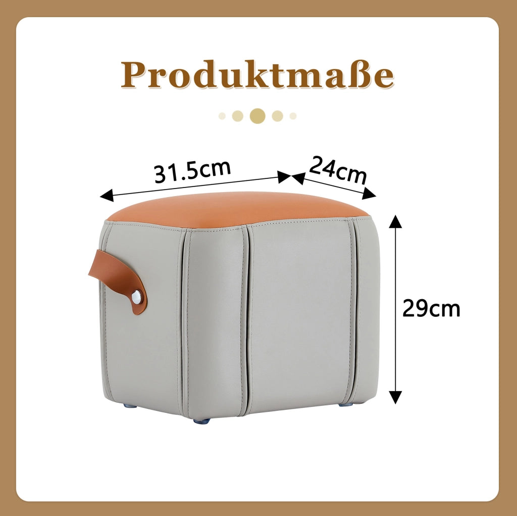 Pouf grigio e arancione in PU con maniglia per il trasporto