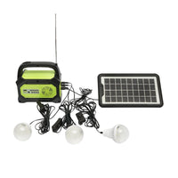 Kit di illuminazione LED portatile con 3 lampadine/proiettore, radio FM, MP3, pannello solare e batteria da 6 V, 4,5 Ah per la pesca in campeggio GD-8073