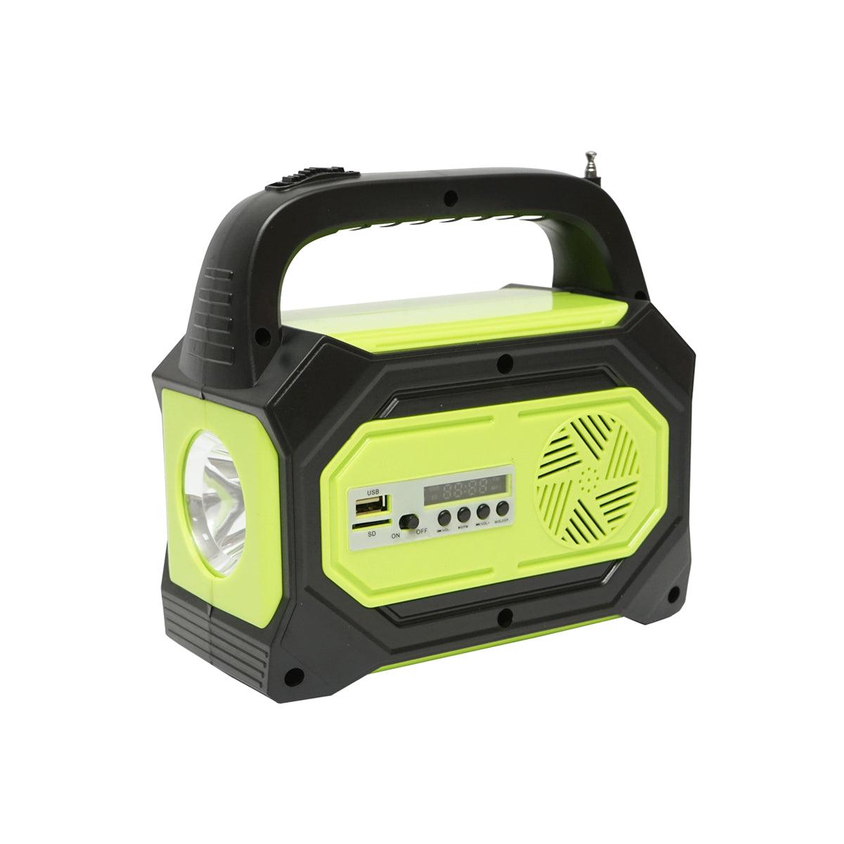 Kit di illuminazione LED portatile con 3 lampadine/proiettore, radio FM, MP3, pannello solare e batteria da 6 V, 4,5 Ah per la pesca in campeggio GD-8073