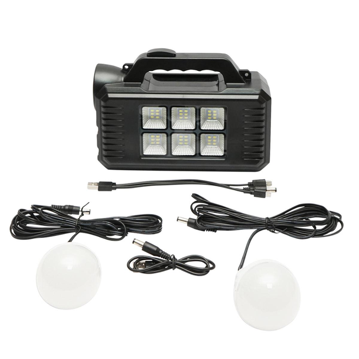 Kit illuminazione portatile a LED con 2 lampadine/proiettore, pannello solare e batteria da 4000 mAh per la pesca in campeggio GD-8077