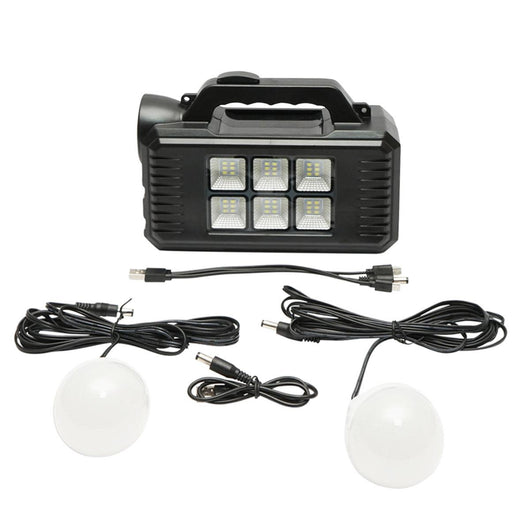 Kit illuminazione portatile a LED con 2 lampadine/proiettore, pannello solare e batteria da 4000 mAh per la pesca in campeggio GD-8077