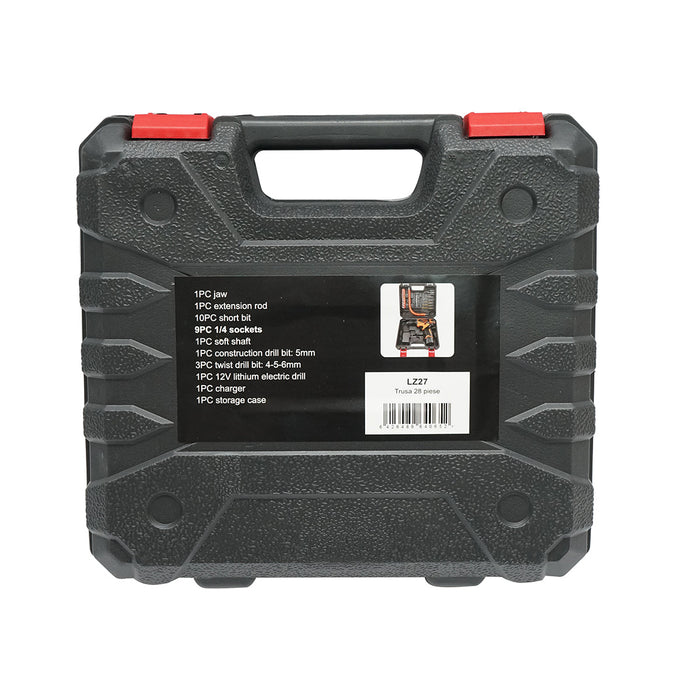 Kit trapano e cacciavite a batteria 28 pezzi, 12V 1500mAh