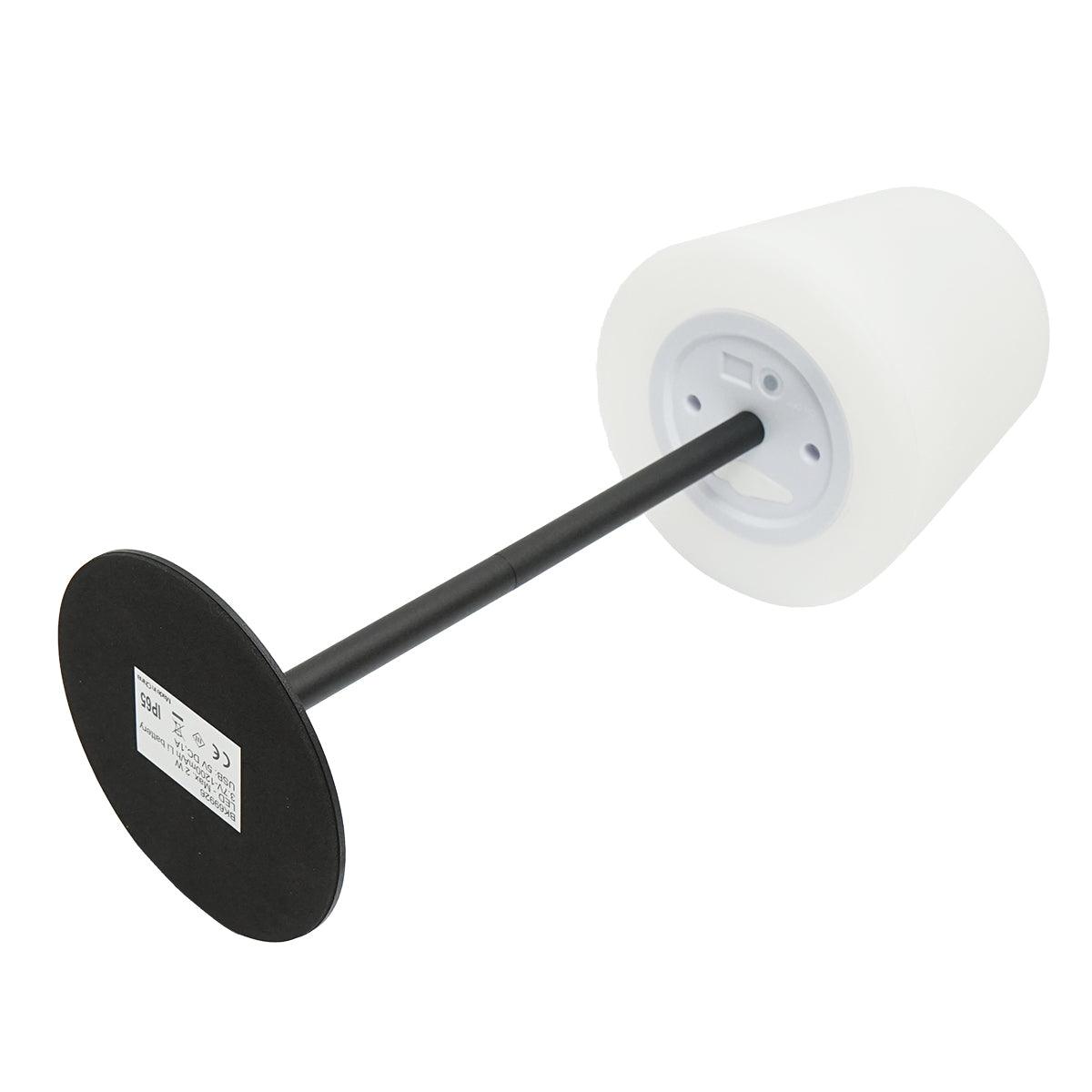 Lampada da tavolo LED ricaricabile per interni ed esterni, 2W, 3.7V 1200mAh, USB 5V 1A, luminosità regolabile, funzione memoria, IP65, nera