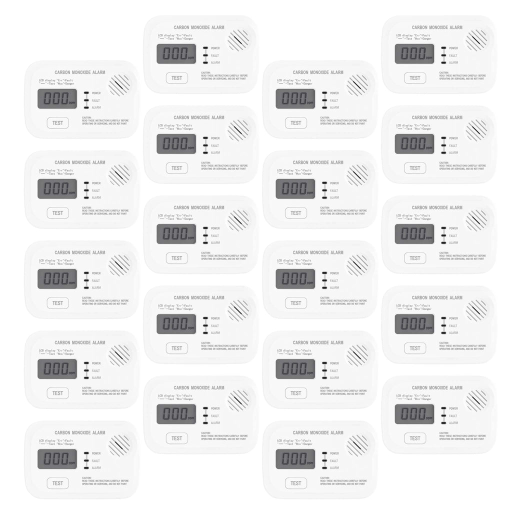 Set 20x Rilevatore monossido di carbonio con display 120 x 74 x 31 mm, allarme CO con batterie sostituibili incluse