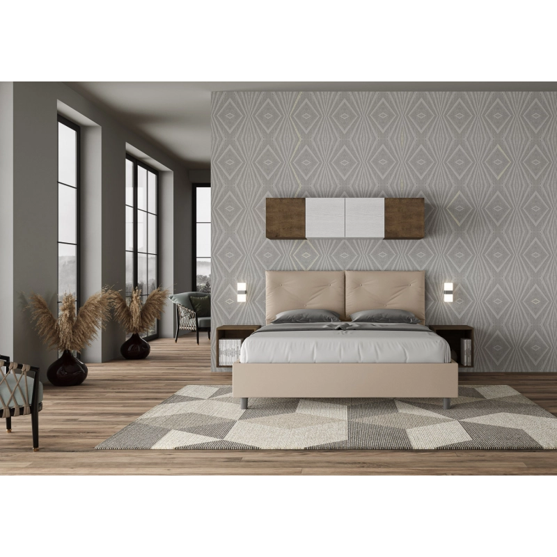 Letto imbottito Matrimoniale 160x190 cm Appia - Similpelle,Tortora,Contenitore
