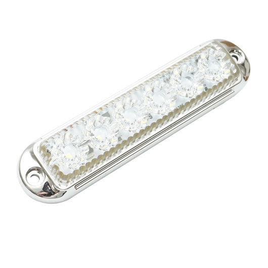 Lampada laterale LED, bianca, 12V-24V, 155x37 mm, con 4 funzioni e cornice cromata, Breckner Germany