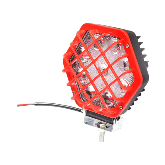 Lampada proiettore esagonale con griglia in plastica rossa, 9 LED, angolo di radiazione 30°, DC 10-80V, 27W, Breckner Germany