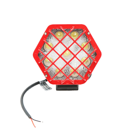 Lampada proiettore esagonale con griglia metallica rossa, 9 LED, angolo di radiazione 30°, DC 10-80V, 27W, Breckner Germany