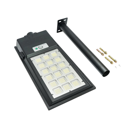 Lampada solare a LED per illuminazione stradale 150W, 6500K, IP65 con sensore di movimento, pannello solare e montaggio su palo