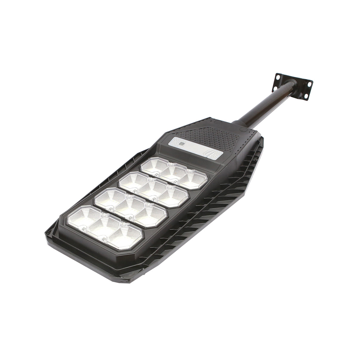 Lampada solare a LED per illuminazione stradale 200W, 6500K, IP65 con sensore di movimento, pannello solare e montaggio su palo