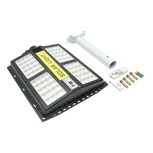 Lampada solare illuminazione stradale LED 200W 6500K con pannello solare 15W, batteria 15000mAh, telecomando, montaggio su palo IP65