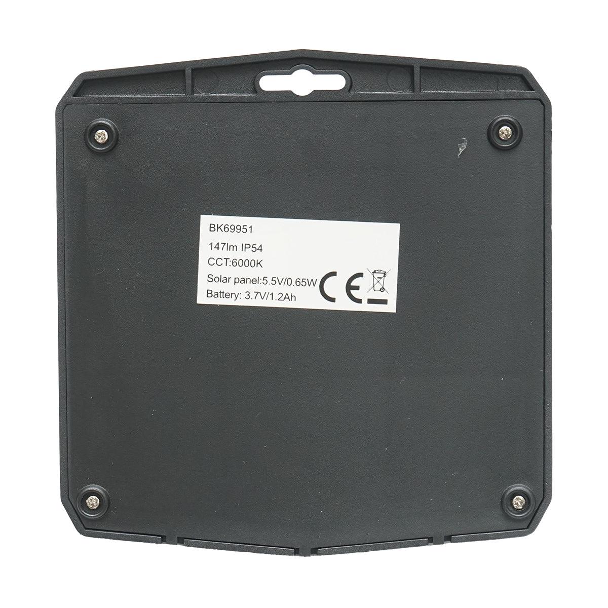 Lampada solare LED 147lm per parete, recinzione, scala con pannello solare 0,65W/5,5V, batteria 3,7V/1,2 Ah e sensore di movimento IP54