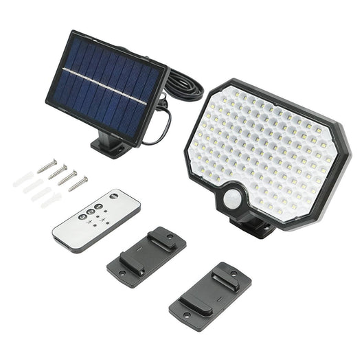 Lampada solare LED 450lm con pannello solare 1,65W/5,5V, batteria 3,7V/1,8 Ah, telecomando, cavo 5m e sensore crepuscolare IP44
