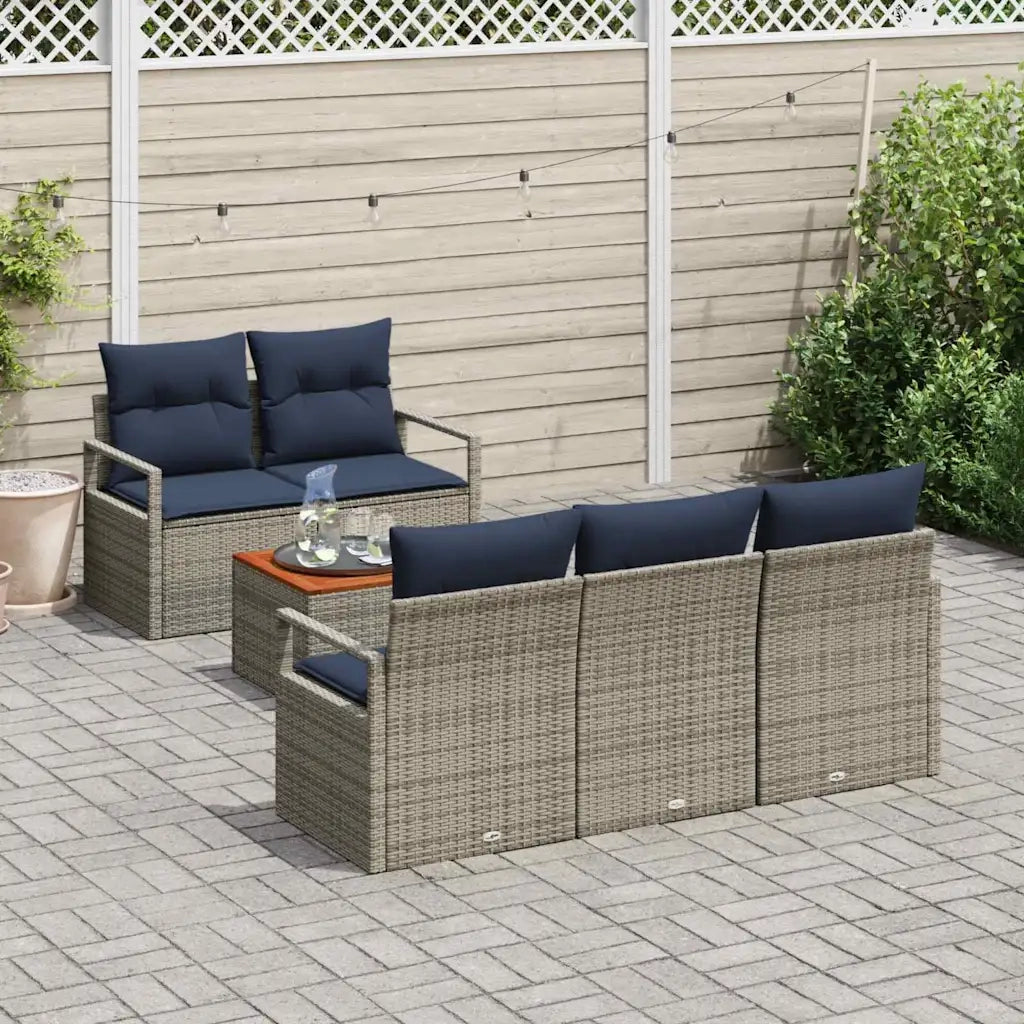 Set Divano da Giardino con cuscino 6 pcs Grigio polyrattan