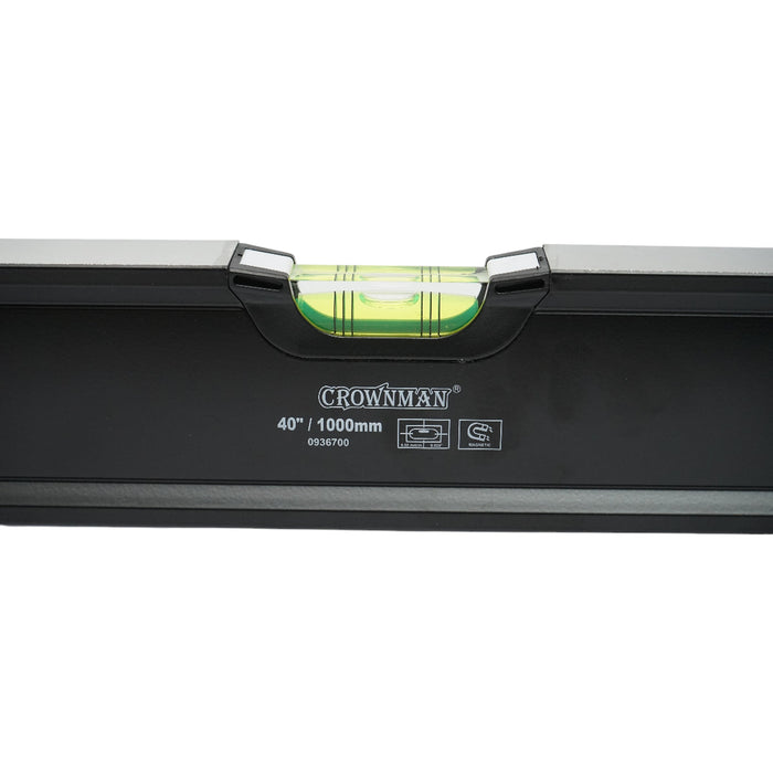 Livella magnetica in alluminio da 1000 mm, 3 bolle di livello, 2 maniglie Crownman