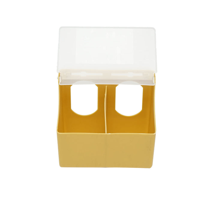 Mangiatoia ribaltabile in plastica per piccioni, con 2 scomparti, dimensioni 16x9x14cm.