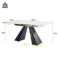 Tavolo da pranzo allungabile, per soggiorno e studio, 159x74x77 cm, Bianco e Nero