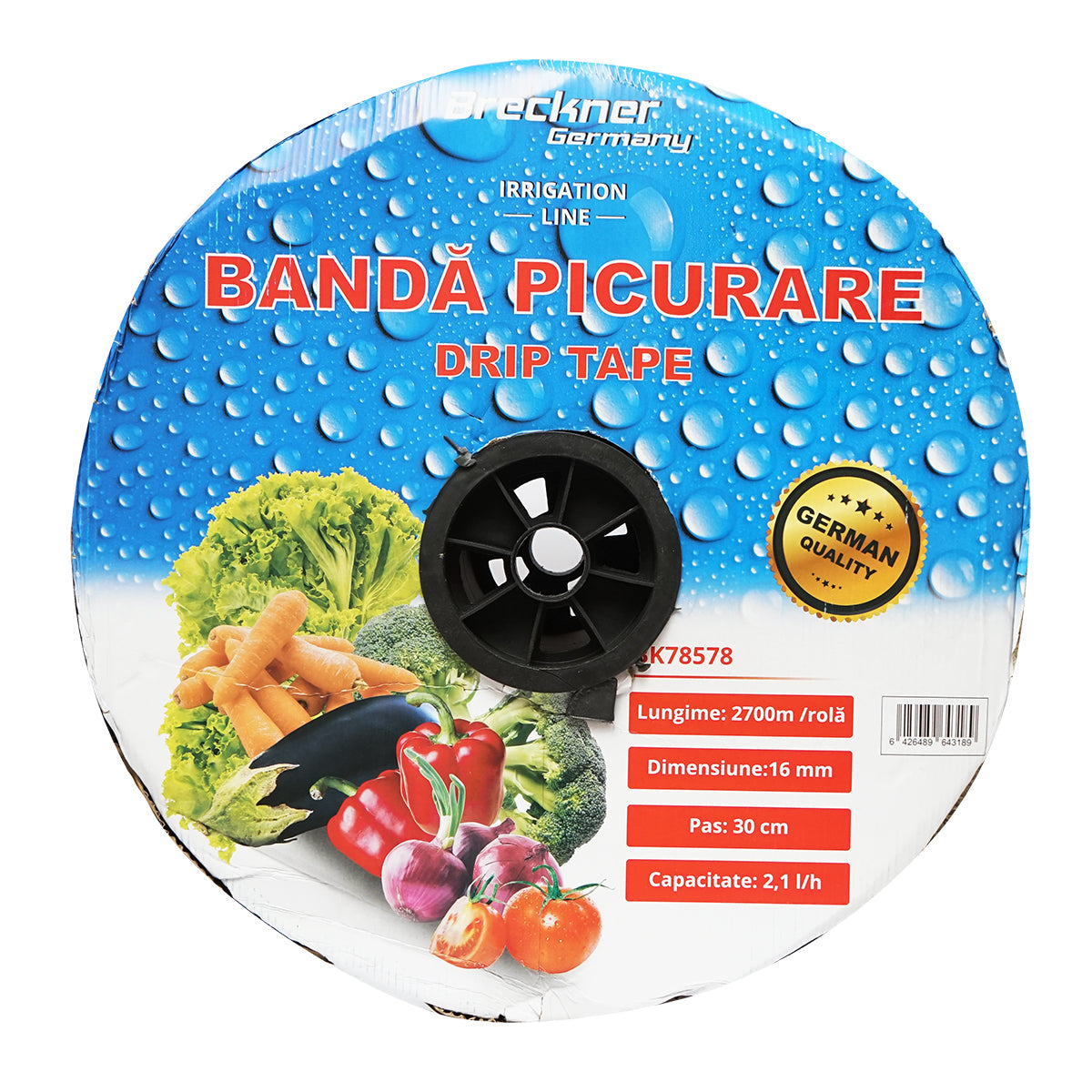 MANICHETTA GOCCIOLANTE IRRIGAZIONE A GOCCIA rotolo 2700M, 2.1L/H, D16mm, passo 30cm, Breckner Germany