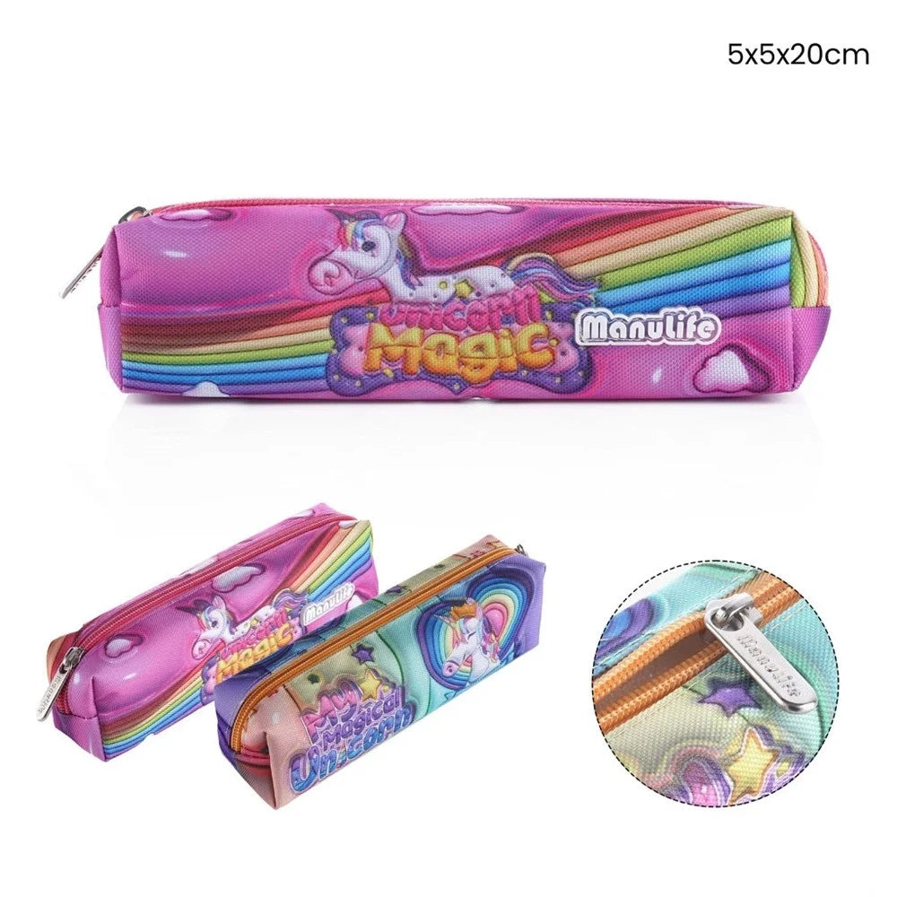 Trade Shop - Astuccio Scuola Borsa Piccola Design Unicorno Magico 5x5x20 Cm Chiusura A Zip 622022 -