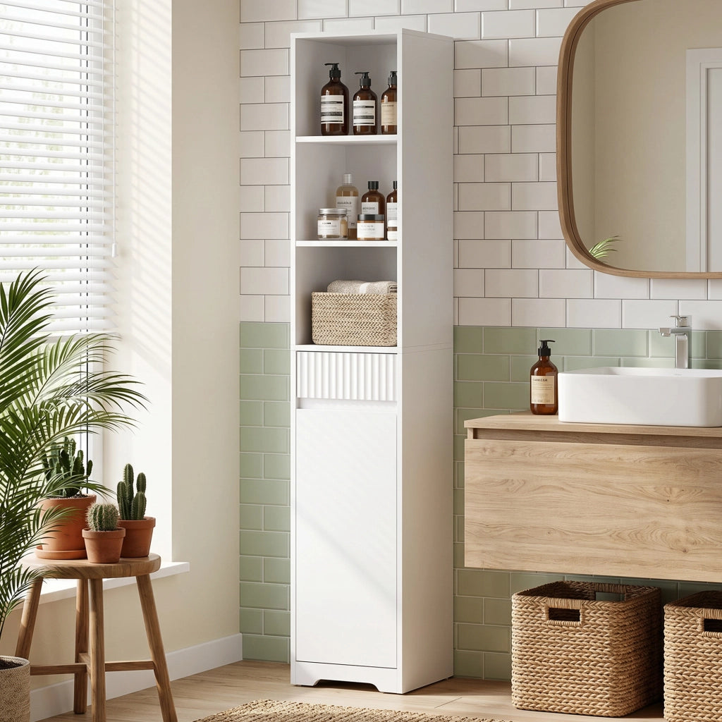 Mobile bagno alto ¨C Xylo ¨C bianco con anta, cassetto e ripiani regolabili
