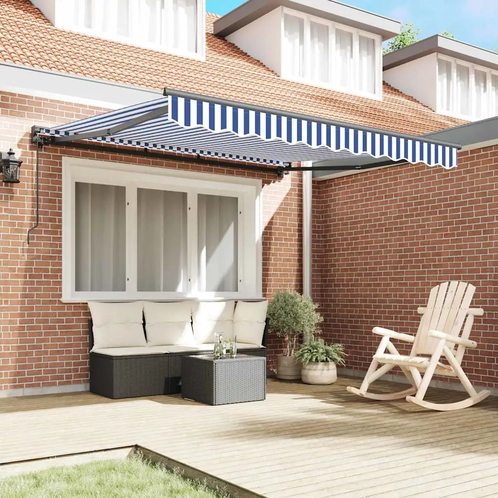 vidaXL Tenda Retrattile Blu e Bianco 300x250 cm Tessuto