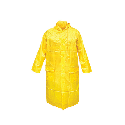 Mantella con cappuccio impermeabile taglia L in poliestere con membrana in PVC, aperture di ventilazione, 2 tasche e cerniera, gialla Breckner Germany.