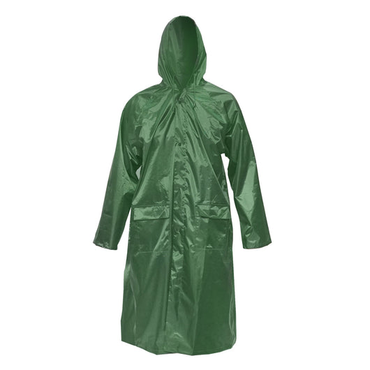 Mantella con cappuccio impermeabile taglia L in poliestere con membrana in PVC, aperture di ventilazione, 2 tasche e cerniera, verde Breckner Germany