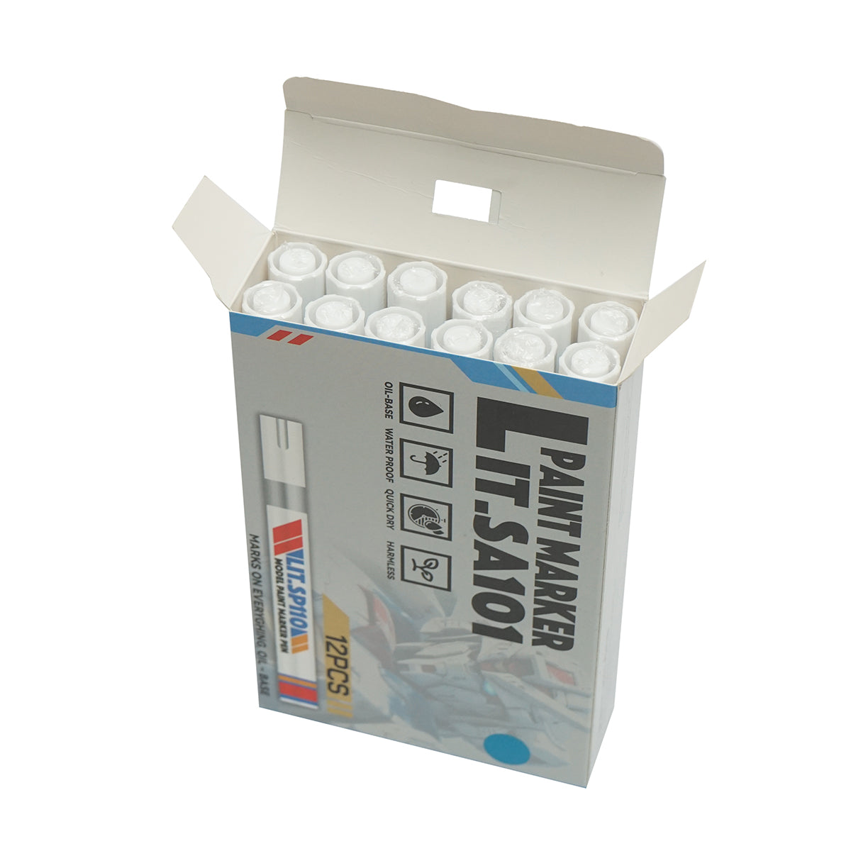 Marker per vernice blu a base di olio, impermeabile, ad asciugatura rapida, confezione da 12 pezzi
