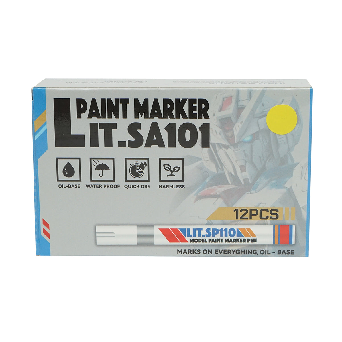 Marker per vernice gialla a base di olio, impermeabile, ad asciugatura rapida, confezione da 12 pezzi