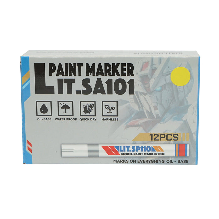Marker per vernice gialla a base di olio, impermeabile, ad asciugatura rapida, confezione da 12 pezzi