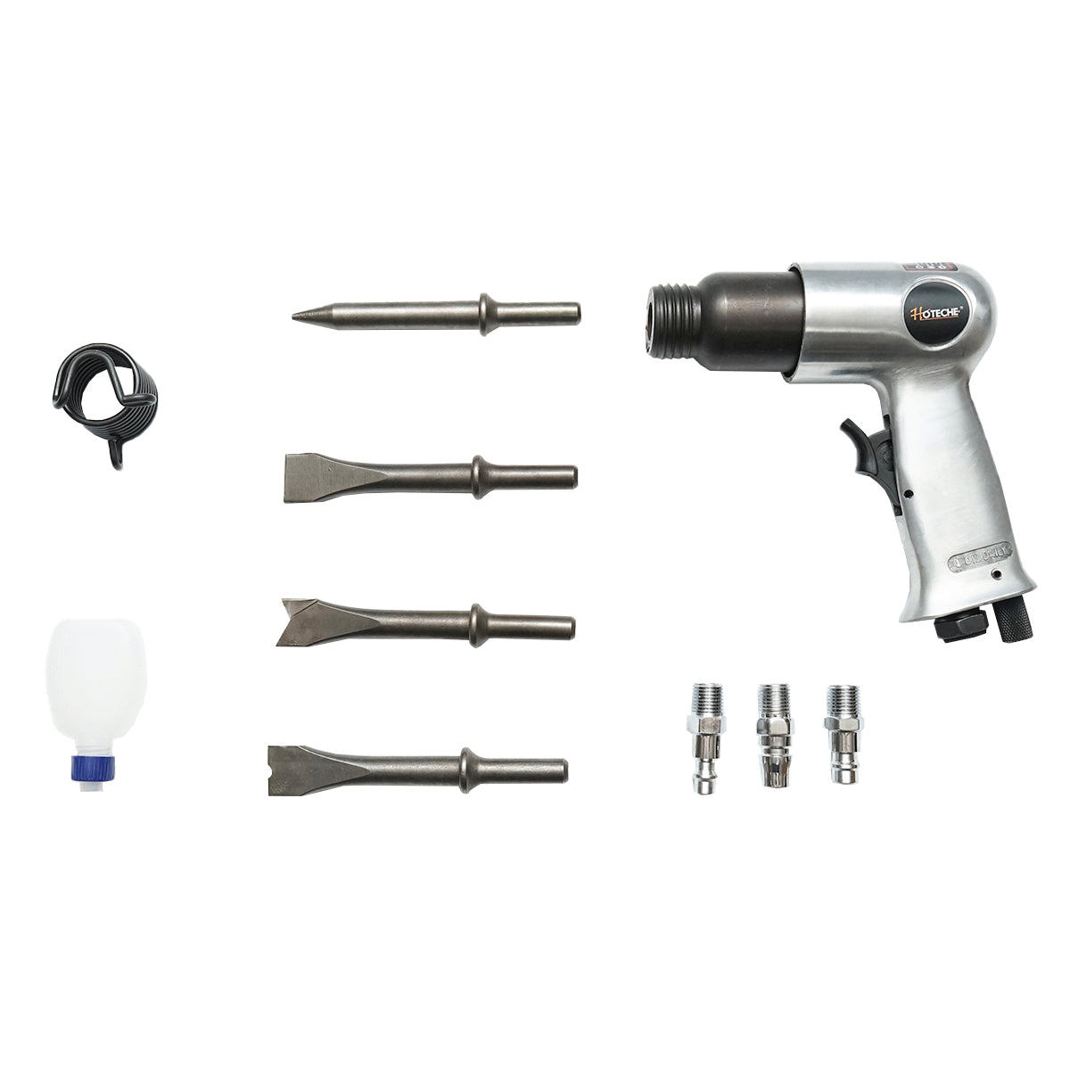Martello pneumatico a percussione da 6,3 bar con 3 tipi di attacchi rapidi e 4 scalpelli Hoteche