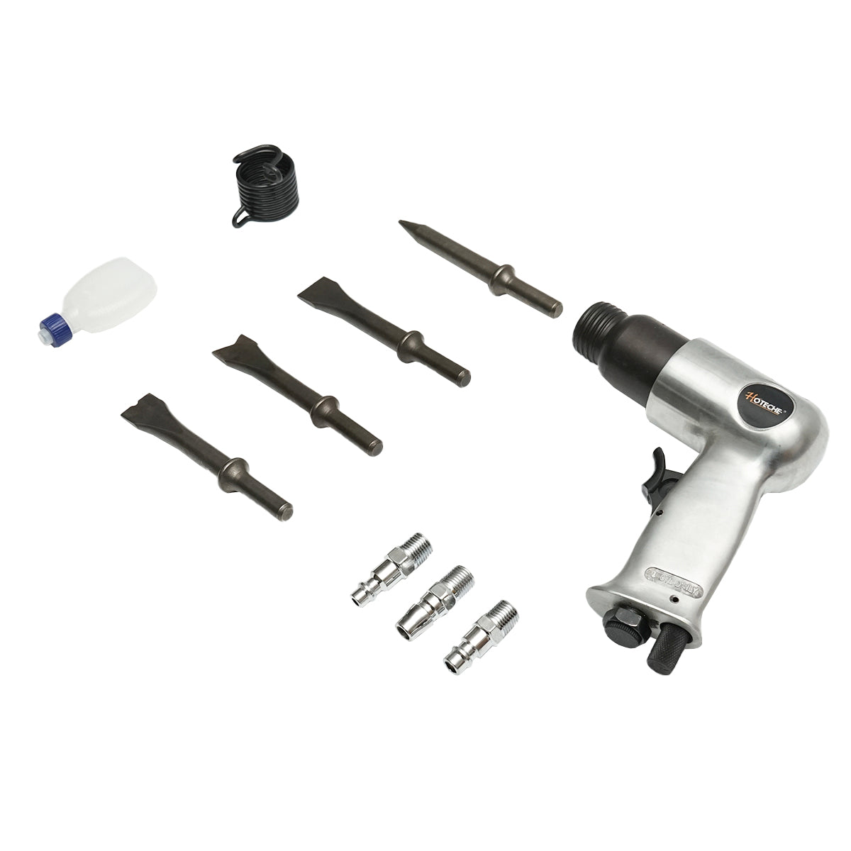 Martello pneumatico a percussione da 6,3 bar con 3 tipi di attacchi rapidi e 4 scalpelli Hoteche