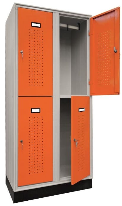 Armadietto spogliatoio con ante verniciate sovrapposte a 4 vani cm. 80x50x175h