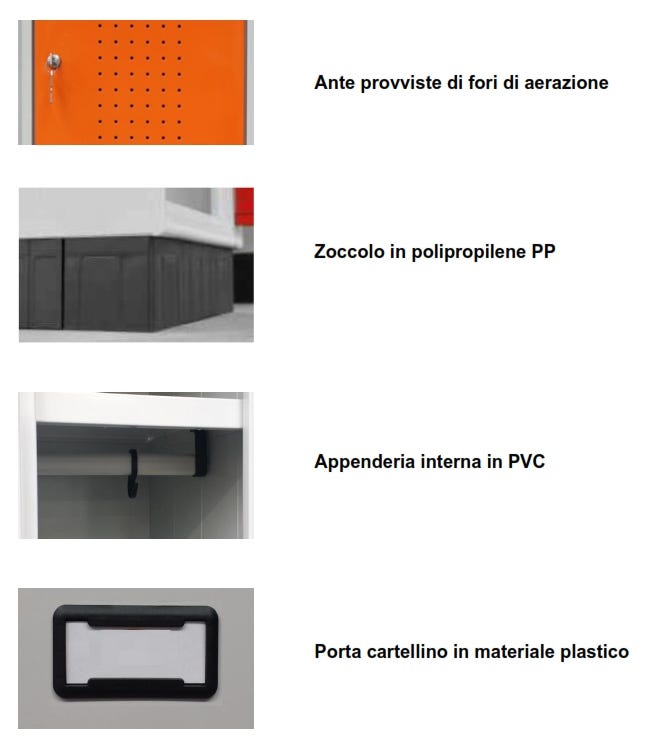 Armadietto spogliatoio con ante verniciate sovrapposte a 4 vani cm. 80x50x175h