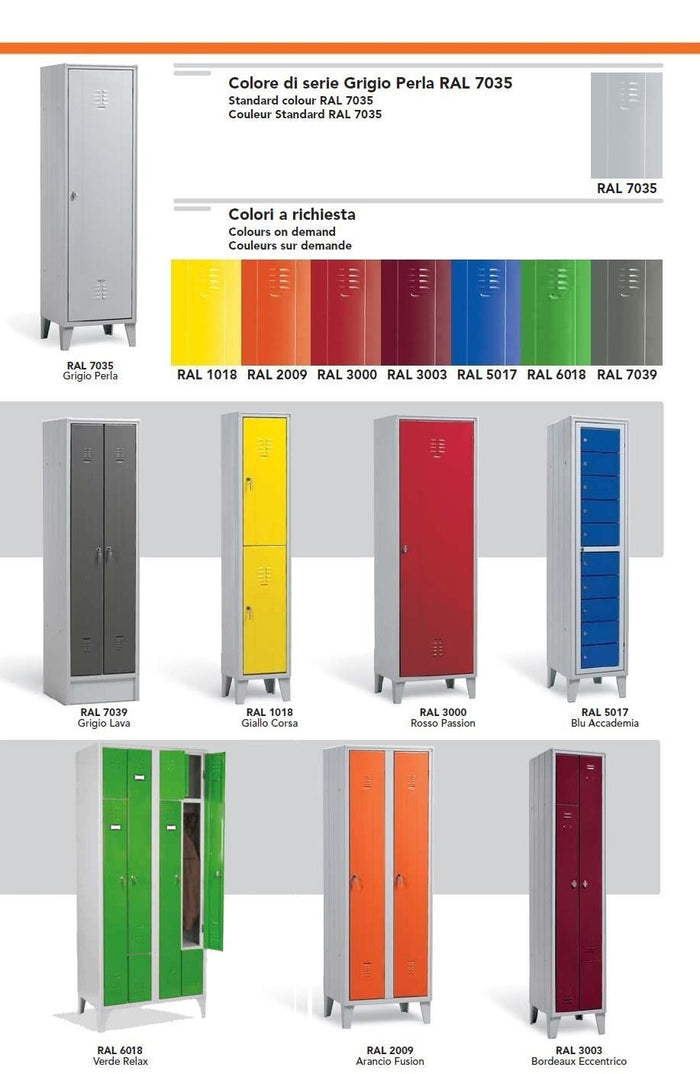 Armadietto spogliatoio con ante verniciate sovrapposte a 4 vani cm. 80x50x175h