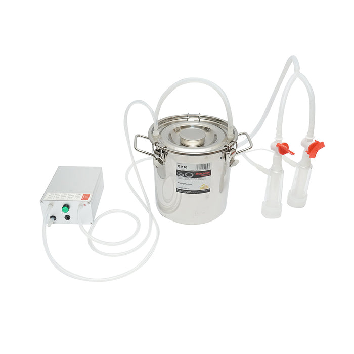 Mungitrice con 1 stazione e fusto in acciaio inox da 5 litri per capre, pecore