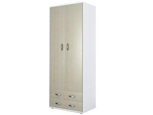 ARMADIO A 2 ANTE CON CASSETTI BIANCO/OLMO NOBILITATO MELAMINICO CM.80x52xH170