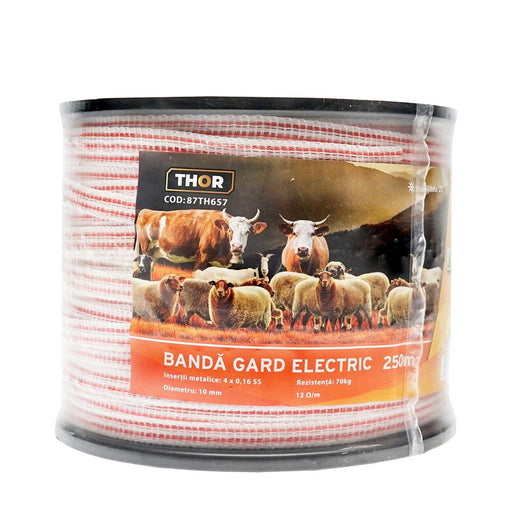 Nastro per recinto elettrico, Lunghezza 250 mt e Larghezza 10mm, 4x0.16mm SS, 13 Ohm/m, colore bianco-rosso recinzioni elettriche Thor