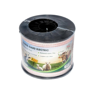 Nastro per recinto elettrico, Lunghezza 250 mt e Larghezza 10mm, 4x0.16mm SS, 13 Ohm/m, colore bianco-rosso, Recinzioni Elettriche Mezofarm