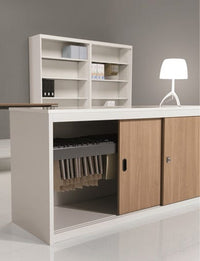 Armadio archivio ufficio ad ante scorrevoli in legno verniciato cm. 150x45x69h