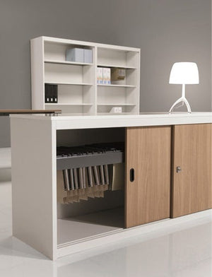 Armadio archivio ufficio ad ante scorrevoli in legno verniciato cm. 150x45x69h