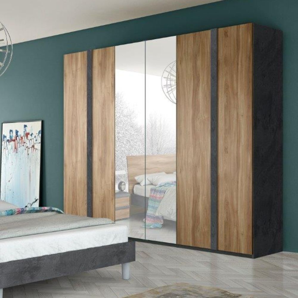 Armadio Borghese 6 ante battenti noce dark con due ante centrali a specchio