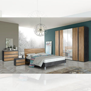 Armadio Borghese 6 ante battenti noce dark con due ante centrali a specchio