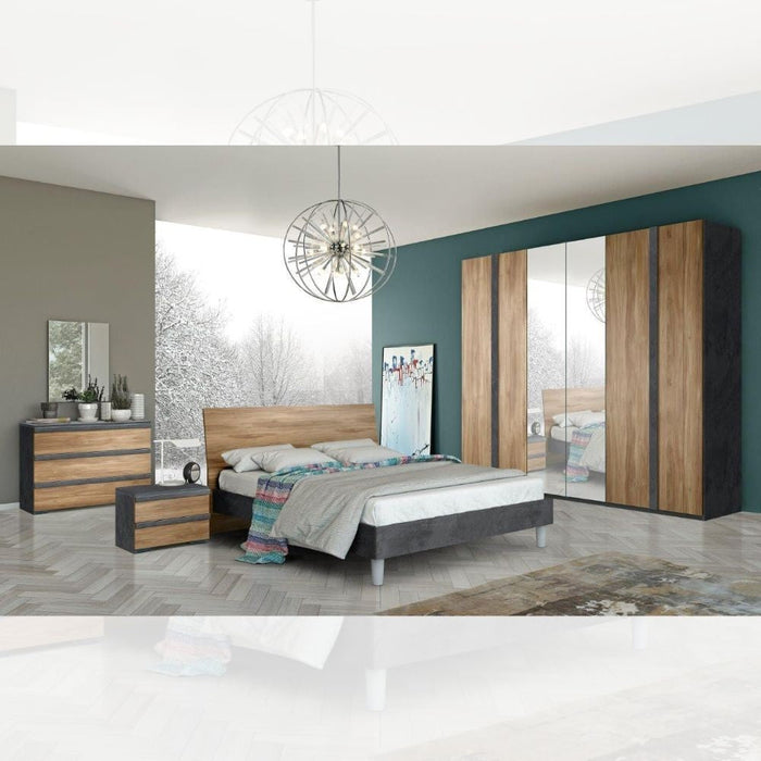 Armadio Borghese 6 ante battenti noce dark con due ante centrali a specchio