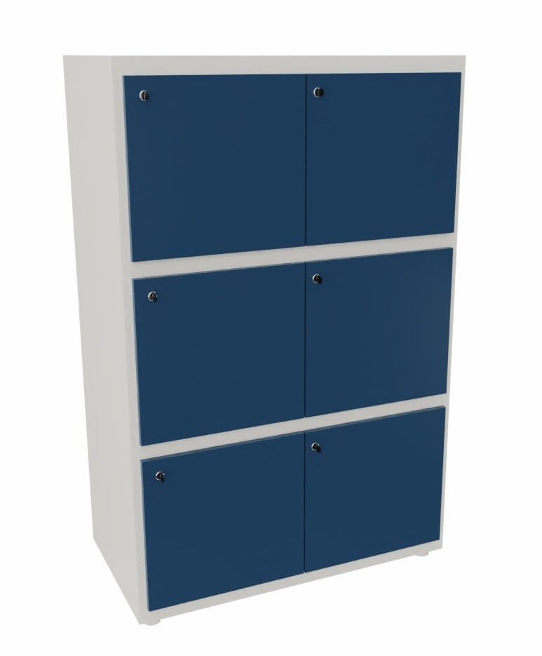 Armadio casellario in melaminico con struttura bianca e 6 ante con colori a scelta cm. 102,7x55x156,4h
