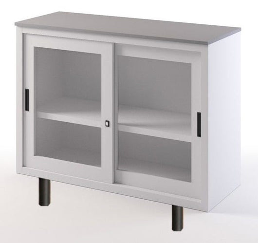 Armadio con top in melaminico e ante scorrevoli in vetro su gambette cm. 120x45x99H