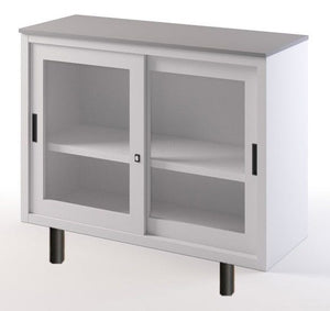 Armadio con top in melaminico e ante scorrevoli in vetro su gambette cm. 120x45x99H