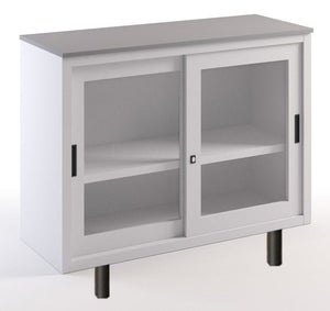 Armadio con top in melaminico e ante scorrevoli in vetro su gambette cm. 120x45x99H