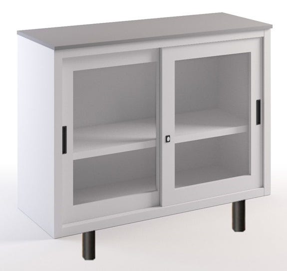 Armadio con top in melaminico e ante scorrevoli in vetro su gambette cm. 120x45x99H